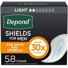 Depend Shields Incontinence Pads for Men, Light Absorbency, 58 Count
