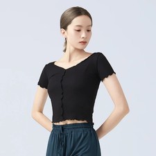 Women V Neck Dance Tops Ballet Dance Crop Tops Adults Girl Dance Tops