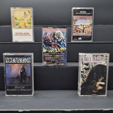 Vintage Rock Cassette Lot Iron Maiden AC DC Scorpions Elton John Tested