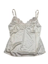 Vintage 80s/90s Satin Lace Trim Camisole Top Ivory Cream Lingerie Cami S