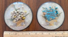 Vintage Concave Dome Dried Flower Plaques Art Blue white Flower baskets