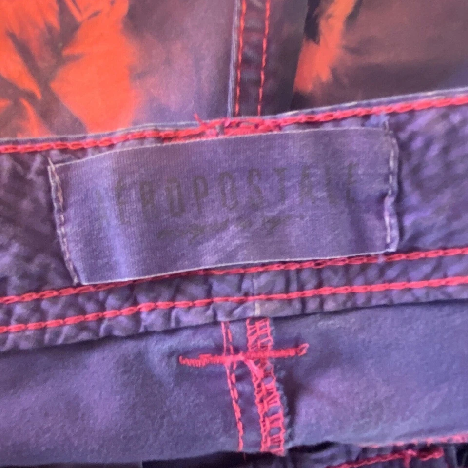 Pantalones Cortos Aeropostale Sarga Tie Dye Rave 28" Púrpura Rosa Tiro Bajo Y2k 4" Entrepierna Foto 4 de 4
