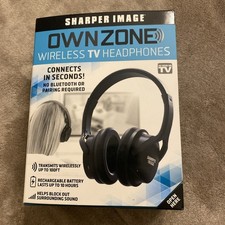 Sharper Image Own Zone Wireless TV Headphones RF 2.4GHz Black w/ Transmitter NEW