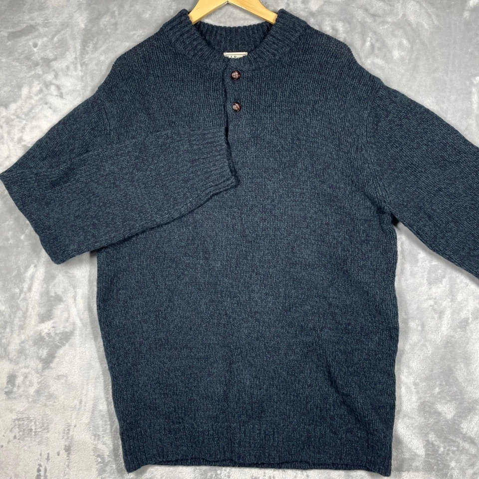 Suéter L.L.Bean 100% Lana de Cordero Cuello Botón L Alto Jaspeado Azul Verde Foto 2 de 4