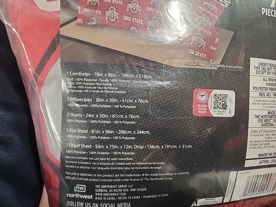 7pc Ohio State Buckeyes Full-Size Comforter Sheet Officially Licensed NWT - Image 2 of 2