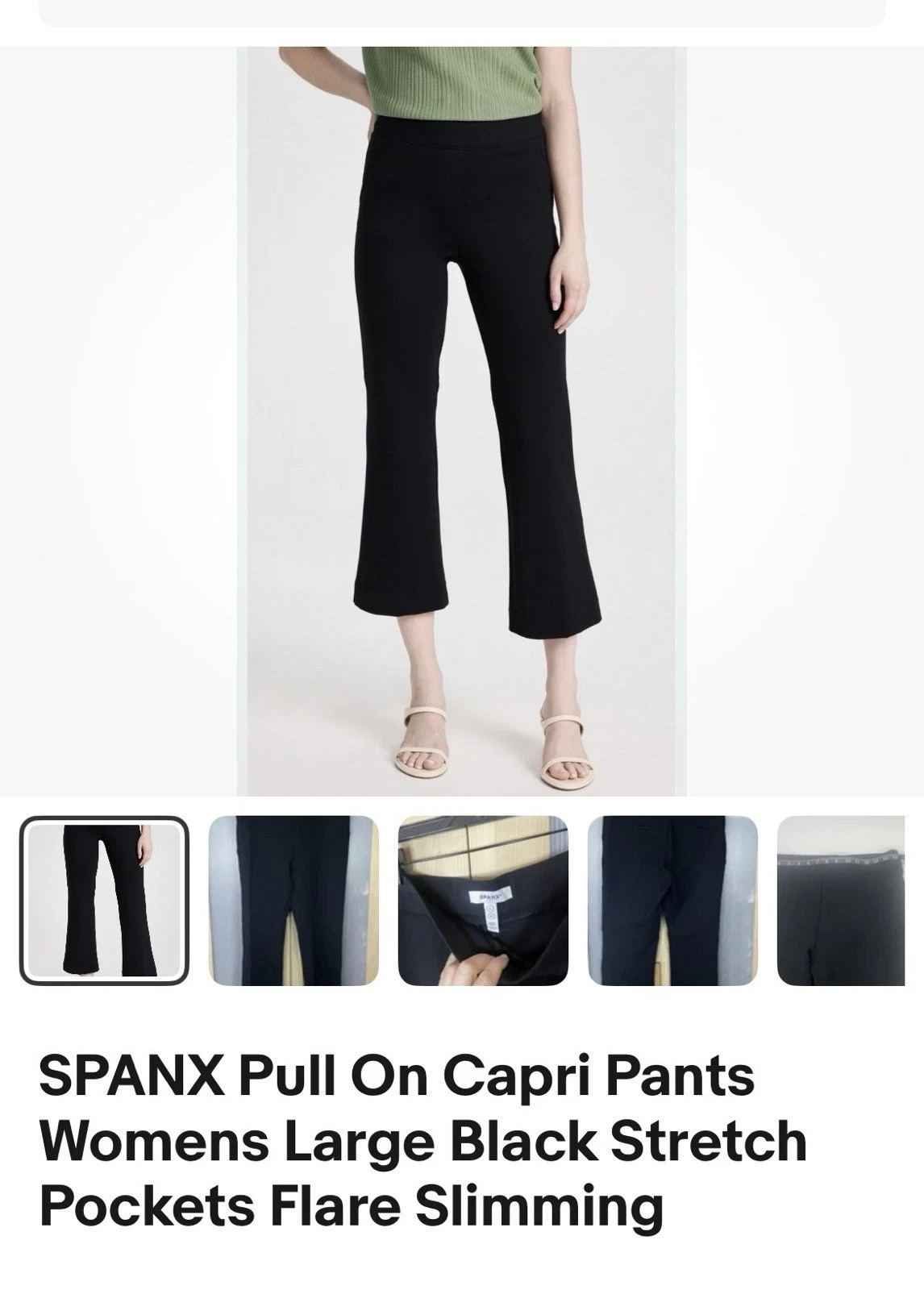 SPANX Pull On Capri Pants Womens Large Black Stretch Pockets Flare Slimming