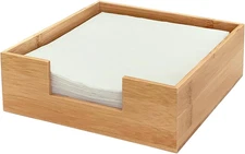 Bamboo Napkin Holder for Table,7.5" X 7.5" Flat Wooden Napkin Basket for Kitchen
