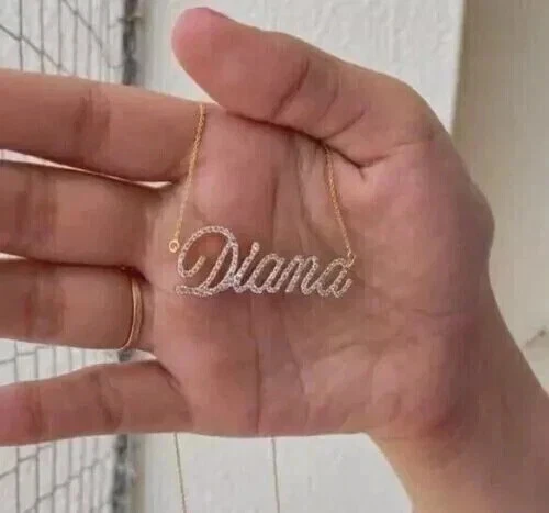 Colgante con nombre personalizado creado en laboratorio redondo de 1,00 quilates chapado en oro amarillo de 14 k 16" Foto 3 de 4