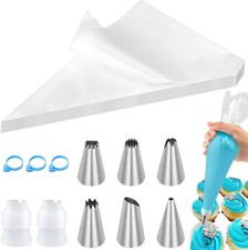 Einweg-Spritzbeutel Set mit 6 Edelstahl-T&uuml;llen, 2 Adapter, 3 Gummib&auml;ndern, 10...