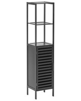 Badregal Mit TüR Bambusholz Schwarz 145 Cm Hoch 5 FäCher Lamellen-Optik Owasso