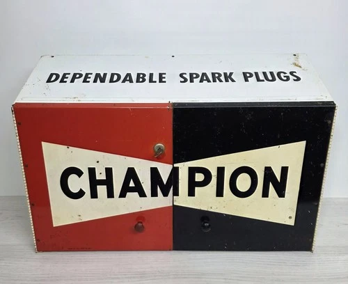 Champion Vintage Spark Plug Service Station Metal Cabinet Oil Gas USA 🇺🇸