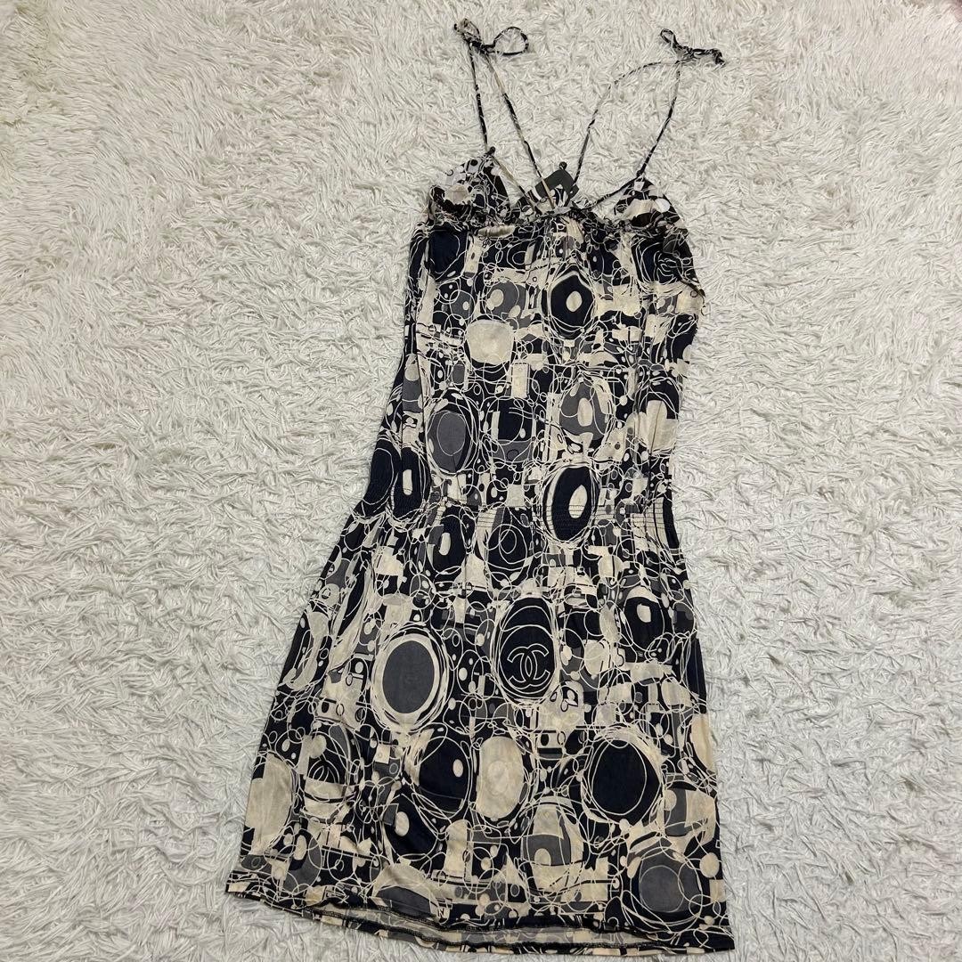 CHANEL 08P CC Logo Bubble Coco Silk Swim Dress Camisole Black White 36 S thumbnail 12