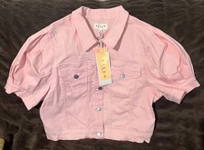 Risen - Pink Distressed Denim Jacket with Cro...