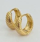 Small Dainty Vintage 925 Sterling 18K Gold Vermeil Ribbed Hoop Huggie Earrings