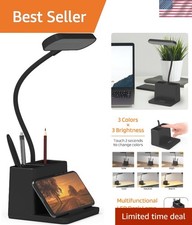 Portable Rechargeable LED Desk Lamp with Pen Holder - Modern Black Design