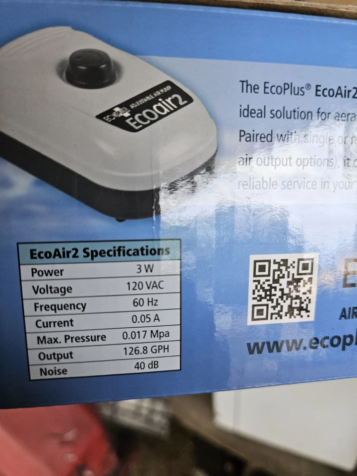 EcoPlus Eco Air 2 Adjustable Air Pump With Two Outlet - 3 Watt 126 GPH Aquarium - Image 4 of 4