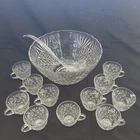 Anchor Hocking Punch Bowl 13 Piece Set Arlington Pattern Original Box Vintage