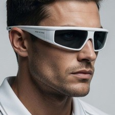 White Wrap Around Shield Sunglasses Men Futuristic Y2K Cyberpunk Sport Shades