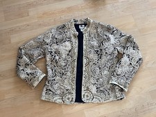Vintage Women  s Chicos Paisley Jacket Tan  Navy Blue Size 1 - 100 Silk Shell