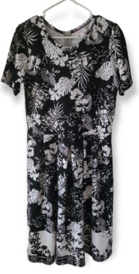 Lularoe Tropical Floral XL Amelia Zipper Dress Pockets Dipped Black White RARE!