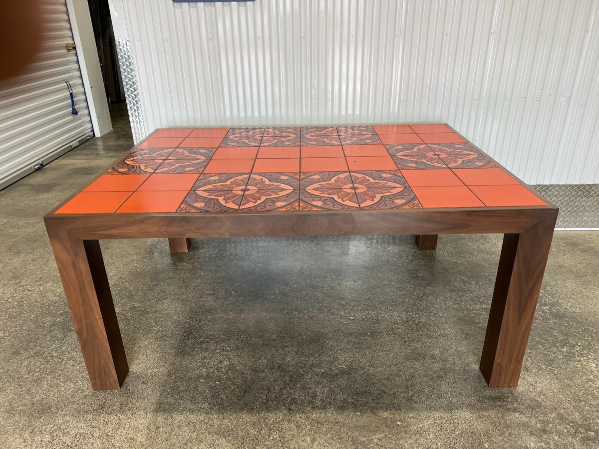 LARGE MOD 1970'S ORANGE TILE TOP WALNUT VENEERED DINING TABLE | eBay