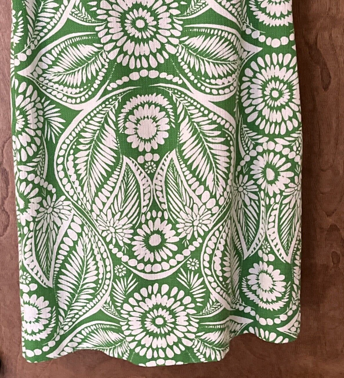 Abito tubino botanico verde e bianco KATE SPADE collo arricciato senza maniche taglia S