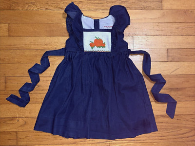 Smocked Pumpkins Denim Ruffle Dress Size 4