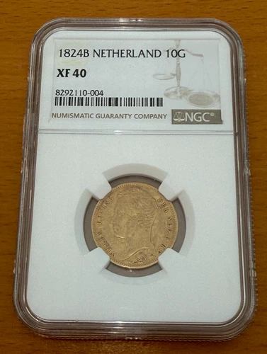 Netherlands 1824 B Gold 10 Gulden NGC XF40