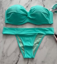 Victoria's Secret Swim Nwt Mint Frost Bandeau Bikini Top Brazilian Bottom Set