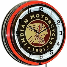 INDIAN Motorcycle Since 1901 Sign 19" Red Double Neon Clock