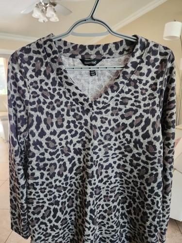Maglione Ellen Tracy donna stampa animalier scollo a V maglia morbida maniche lunghe M - Foto 2 di 9