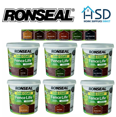 Ronseal 5L One Coat Life schnelltrocknend Gartenhaus Zaun Holz Farbe Fleckenschutz