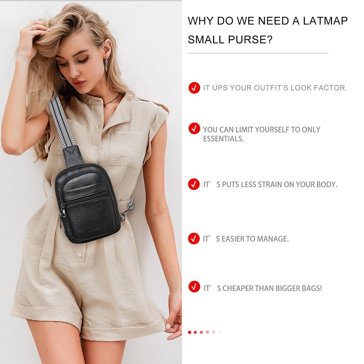 3L Small Sling Bag Fanny Pack Mini Crossbody Chest Belt Faux