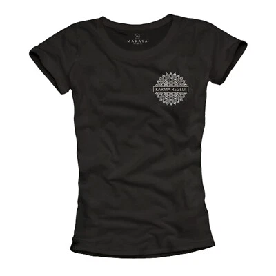 Damen Shirt mit Rückenprint Rückendruck Karma Top schwarz Sommer Print Esoterik - Bild 1 von 4