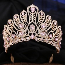 Princess gold crown, Pink Crystal Crown, Peacock Tail Shape, Stunning Headpiece