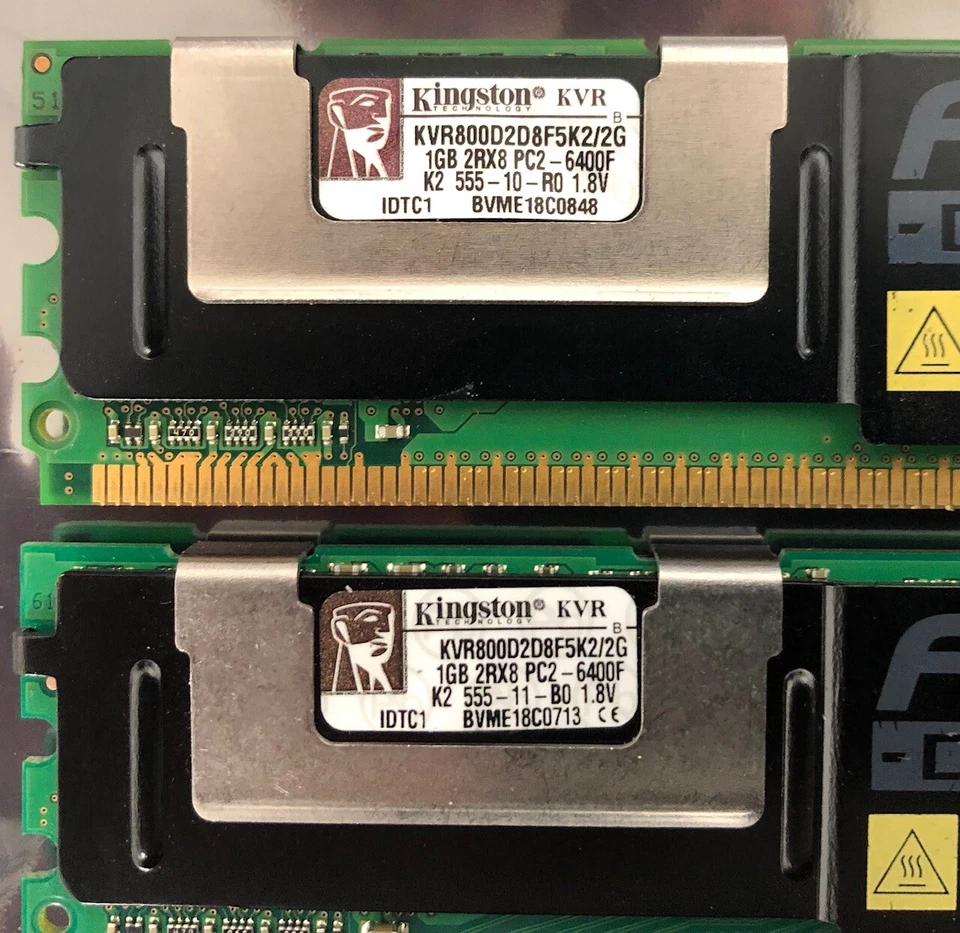 Kingston KVR800D2D8F5K2/2G 2GB (2x1GB) 800MHz DDR2 ECC Fully Buffered CL5 DIMM - Image 2 of 3