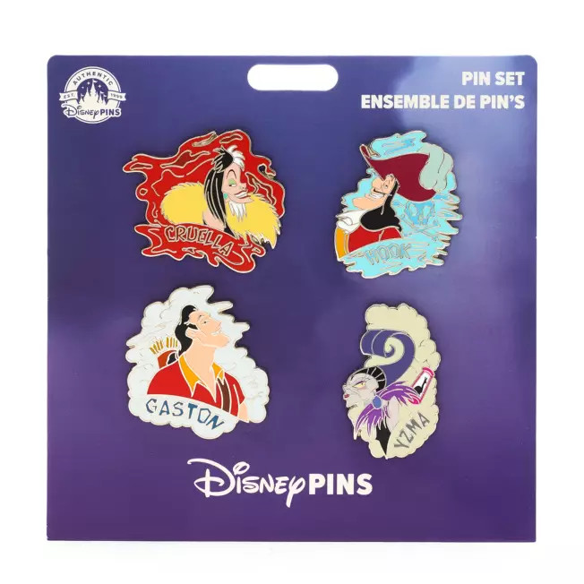 2023 Disney Parks Villains Cruella Hook Gastow & YZMA Booster Set of 4 Pins