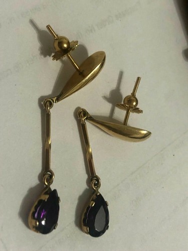 IMPRESIONANTES PENDIENTES COLGANTES ART DECO ORO SÓLIDO 18 k y amatista - Imagen 4 de 7