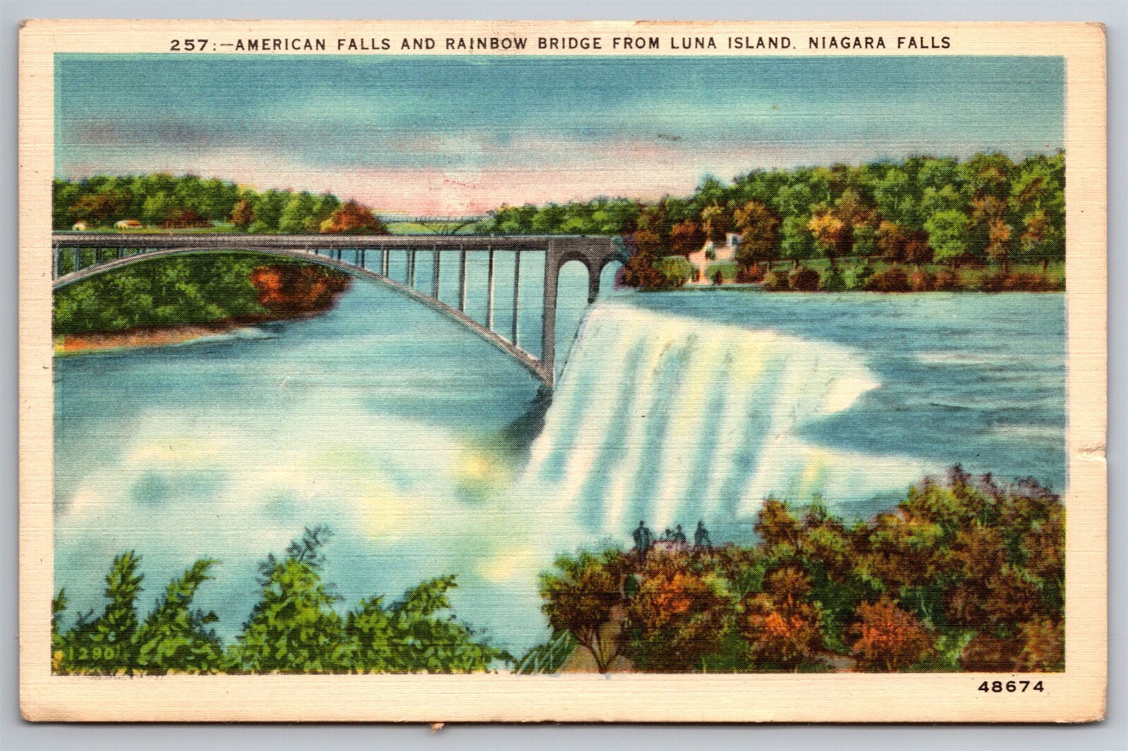 Vintage 1949 American Falls Rainbow Bridge Luna Island Niagara Falls NY Postcard M4