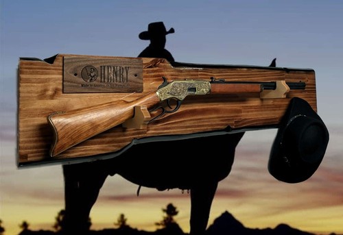 Lever Action Rustic Henry Gun Rack Display Rifle Faux Live Edge Knotty ...