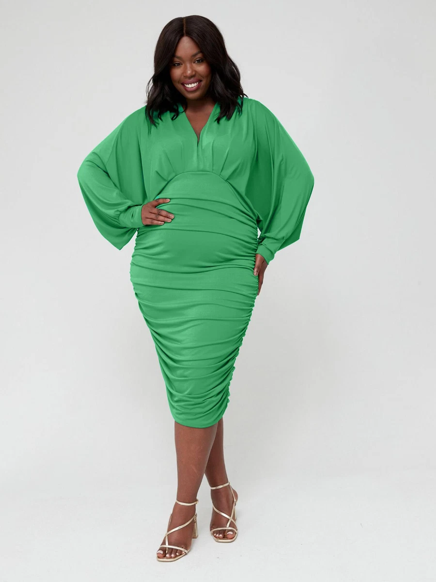 AX Paris Curve Ruched Bodycon Dress Green Size 24 eBay