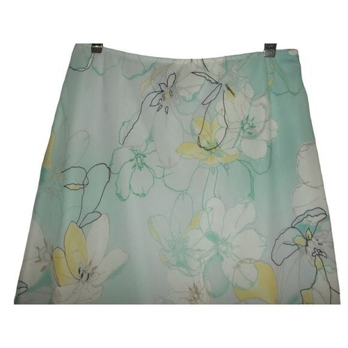 Apostrophe Skirt M(10-12) Floral straight flounce pull-on below knee blue green - Picture 3 of 10