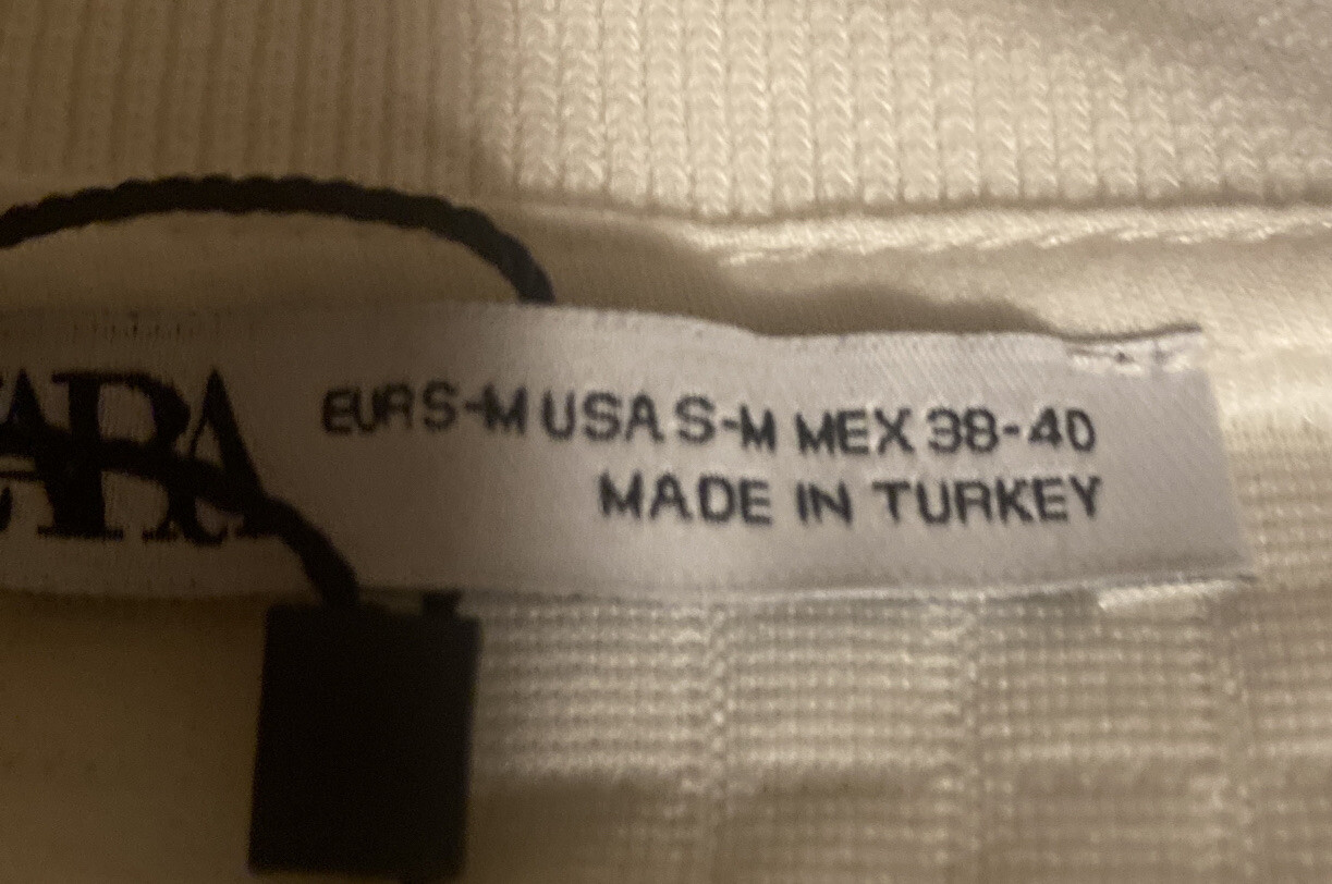 NWT  Zara Woman White Polo Long Sleeves 1/4 Zippered Textured Top Sz Small/ Med thumbnail 9