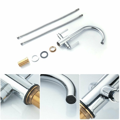 Hot-Cold Mixer Dual-Handle Kitchen Faucet Basin Sink Spout Water Tap - Picture 8 of 12