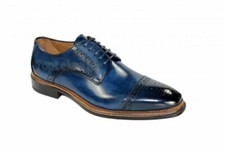 Handmade Men's Leather New Blue Patina Wingtip Toe Cap Oxfords Custom Shoes-390