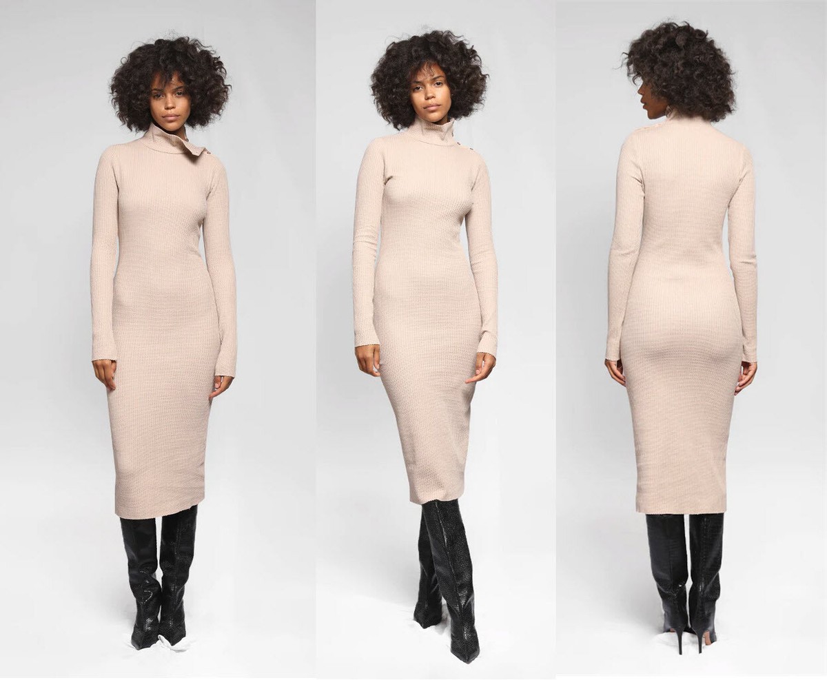 The Range Jumbo Stark Thermal Turtleneck Midi Dress in Saddle at Nordstrom, Size Medium