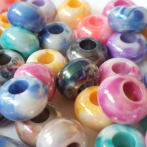 Large Big Hole x15 Acrylic European Donut Beads For Jewellery Making 14x9mm - Picture 15 of 25