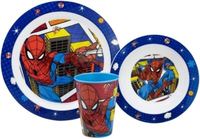 MARVEL SPIDERMAN KINDER 3-TEILIGES ABENDESSEN FRÜHSTÜCK SET TELLER SCHÜSSEL TASSE SET