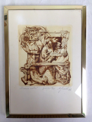Original Sepia Radierung nummeriert & signiert: A. Frank  86 Messingrahmen/Glas