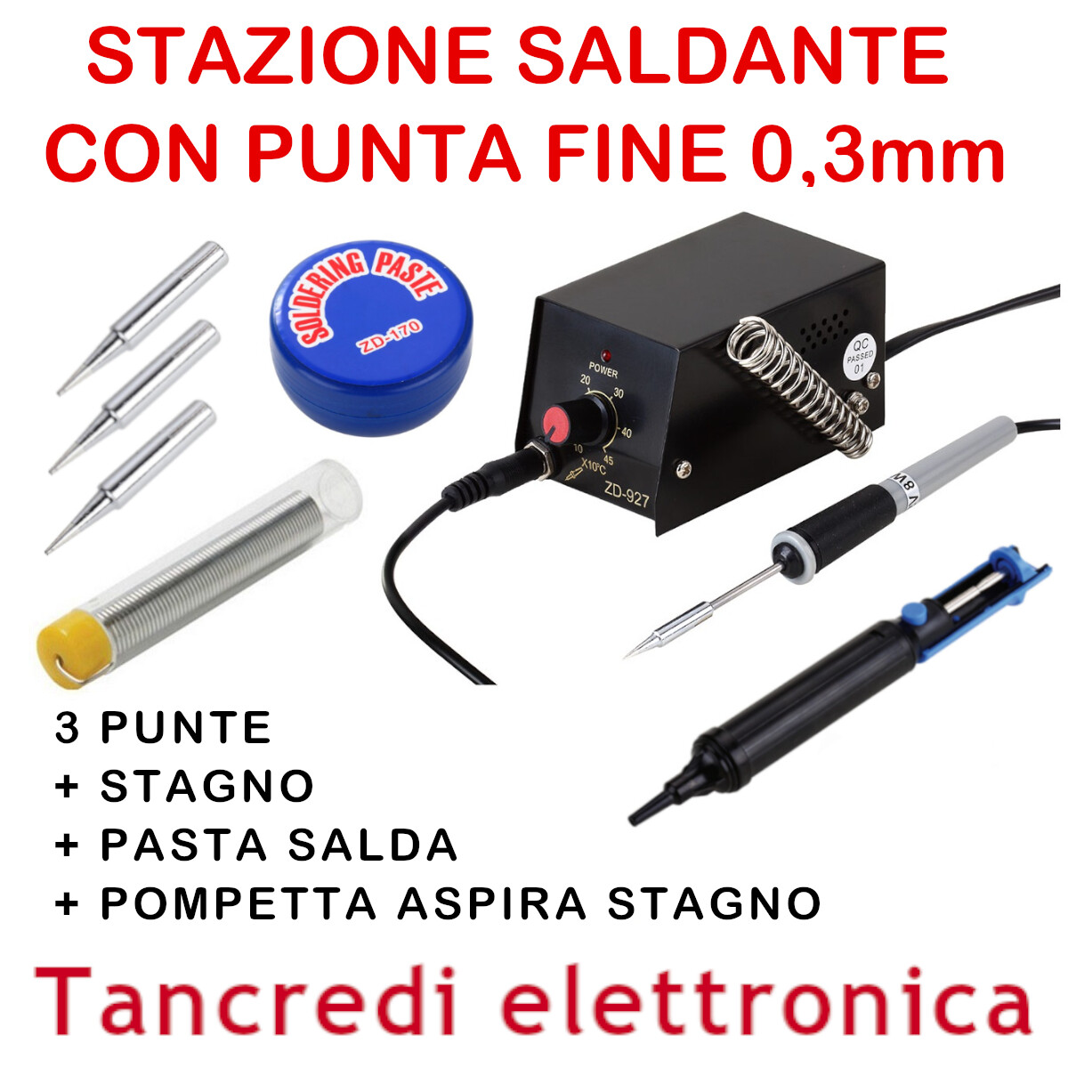 MINI STAZIONE SALDANTE ZD-927 3 PUNTE ASPIRA STAGNO PASTA CIRCUITI 8W 100-450°C